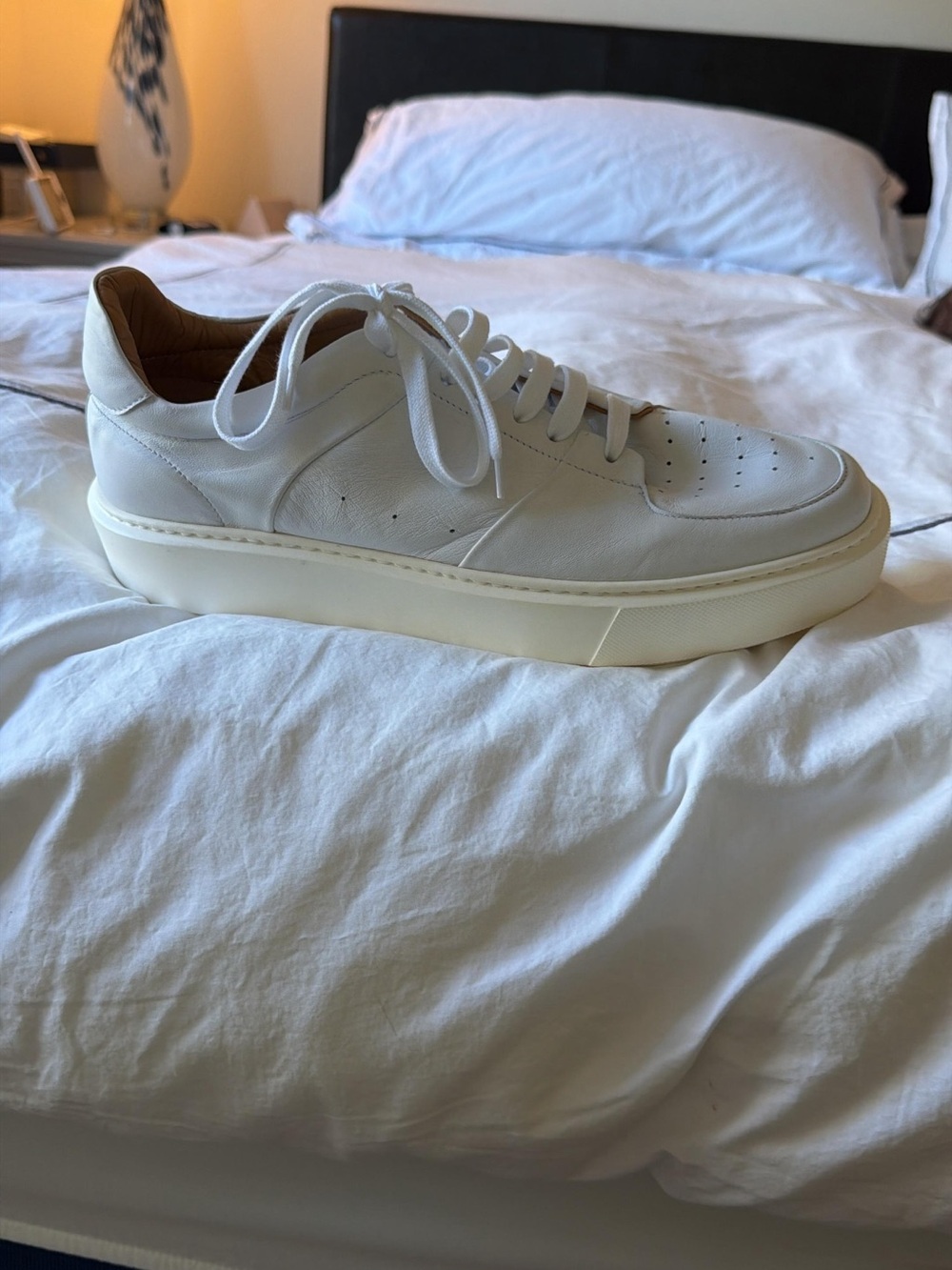 a. testoni White Leather Low-Top Sneakers with Tan Interior